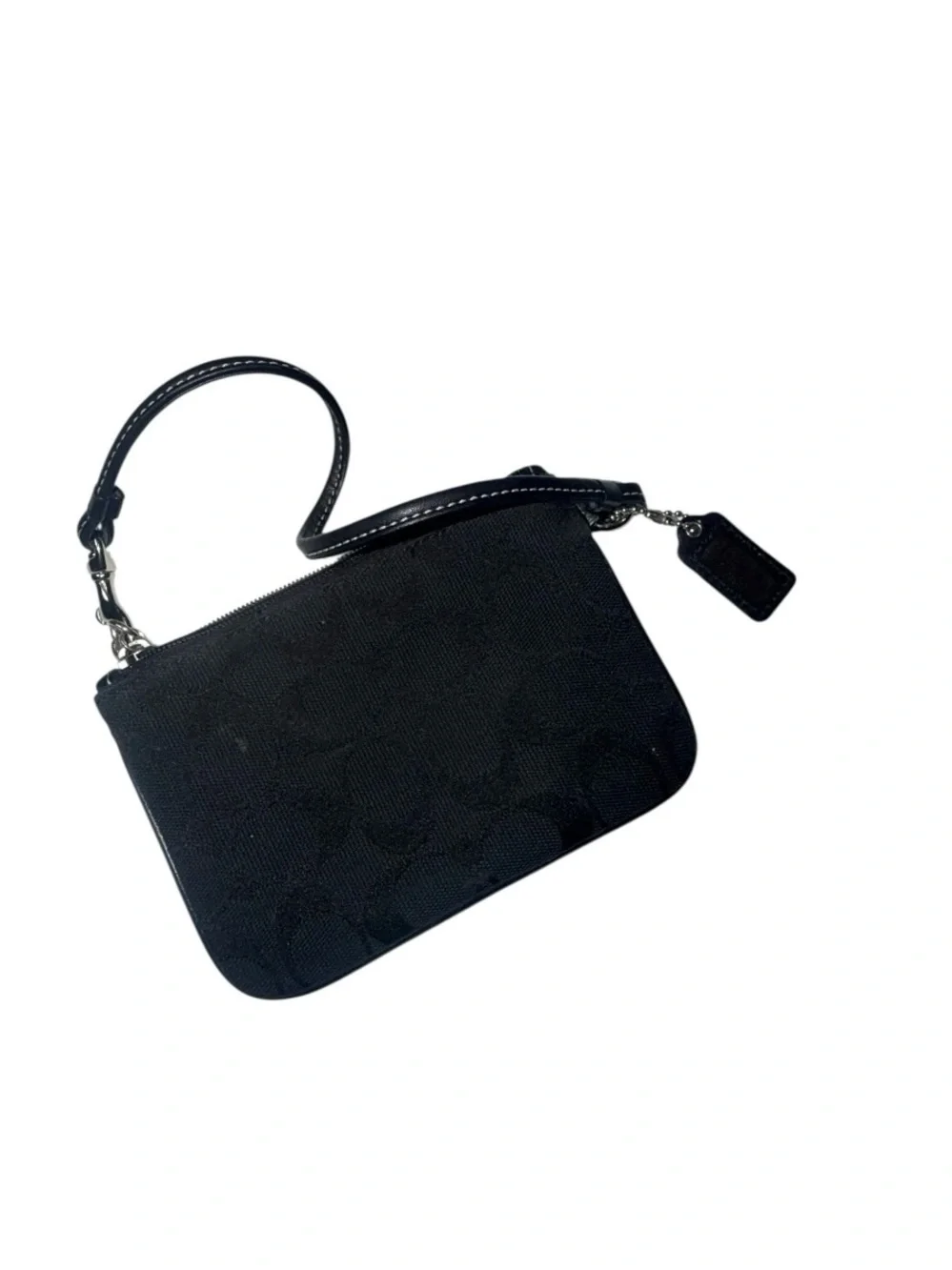 Coach Black Signature Wristlet Clutch with Leather Center Panel